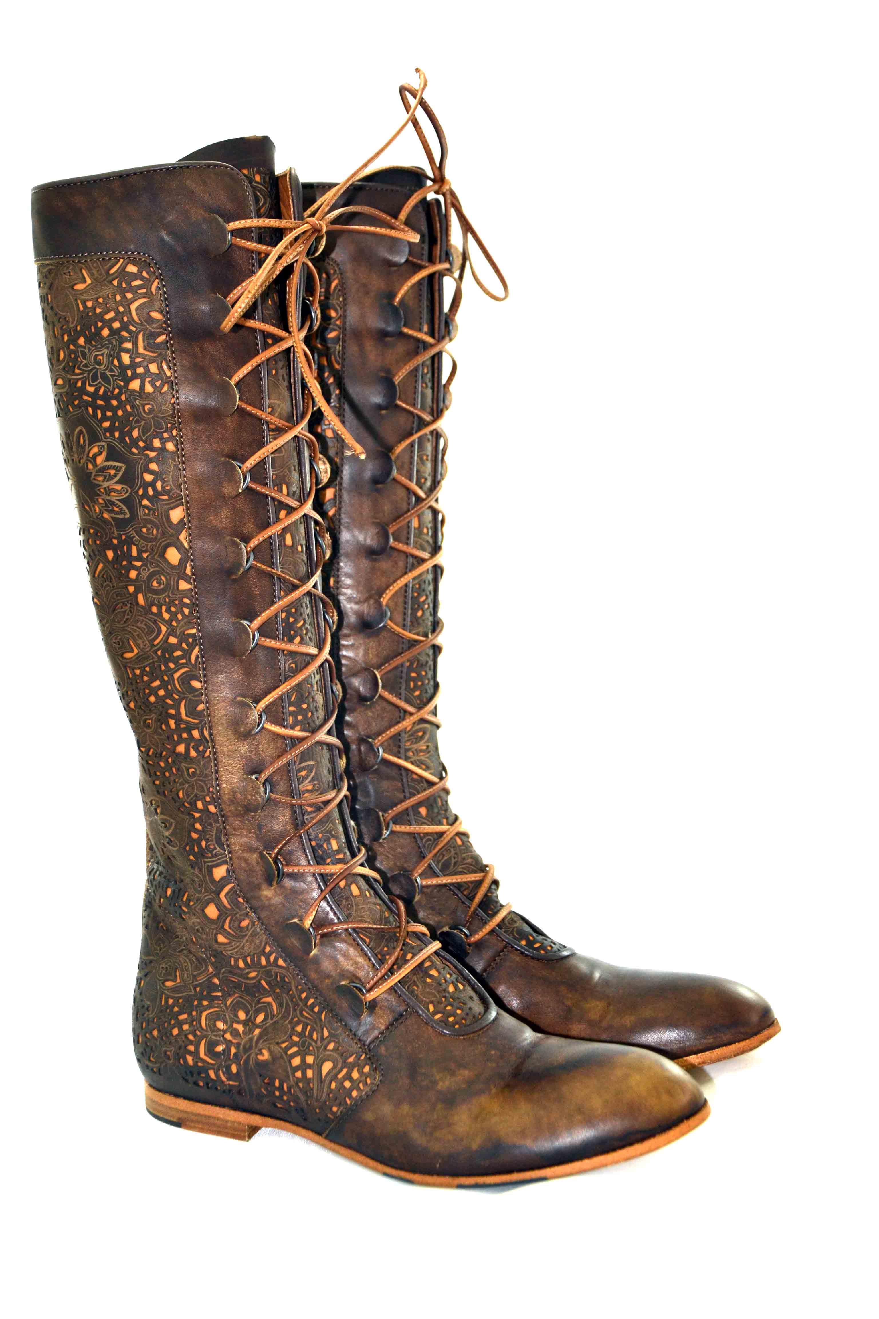 LAST PAIR 37- PERFORATED LEATHER CHOCO SUMMER BOOTS