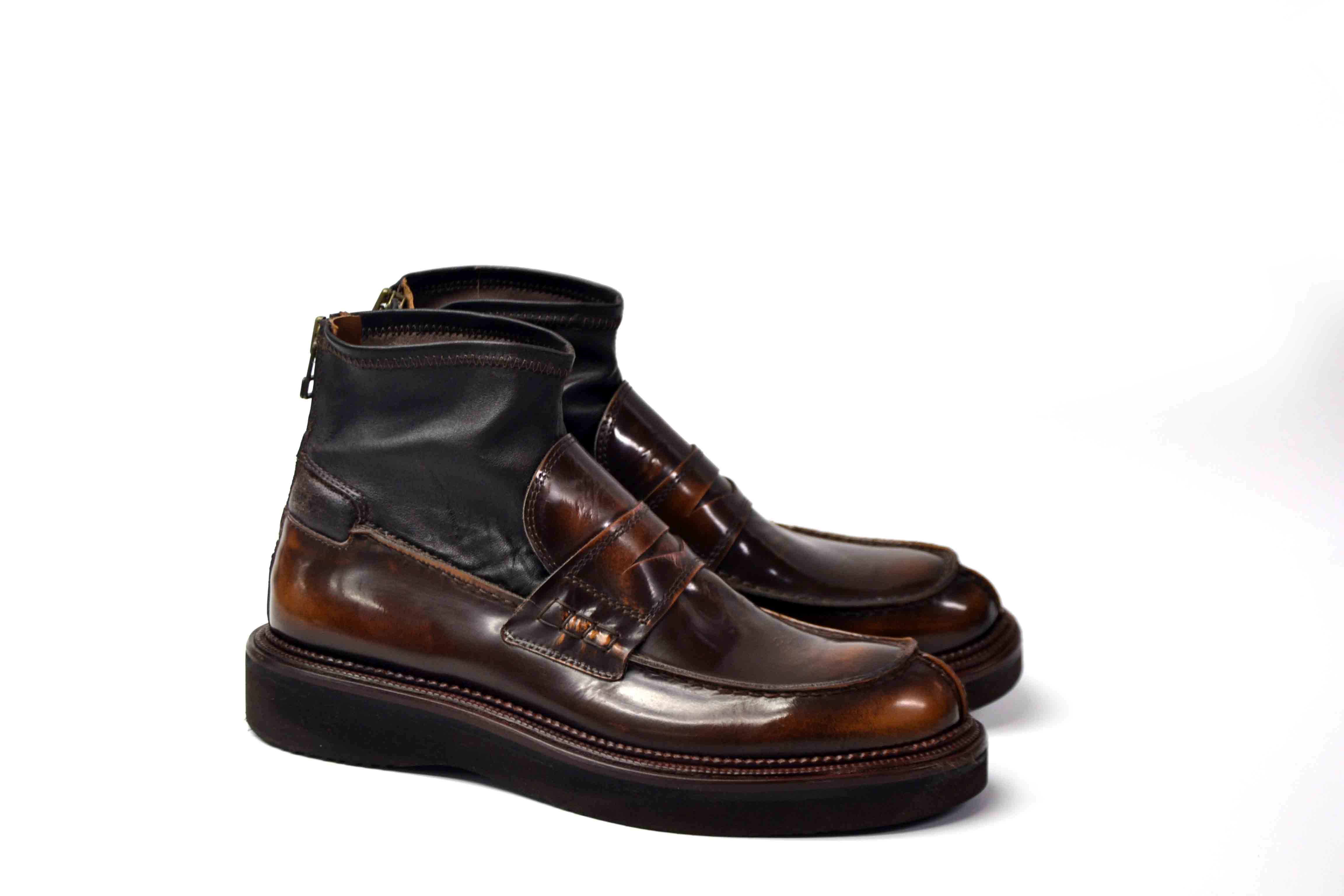 LAST PAIR 42- SHINY LOAFER BOOTS IN BROWN