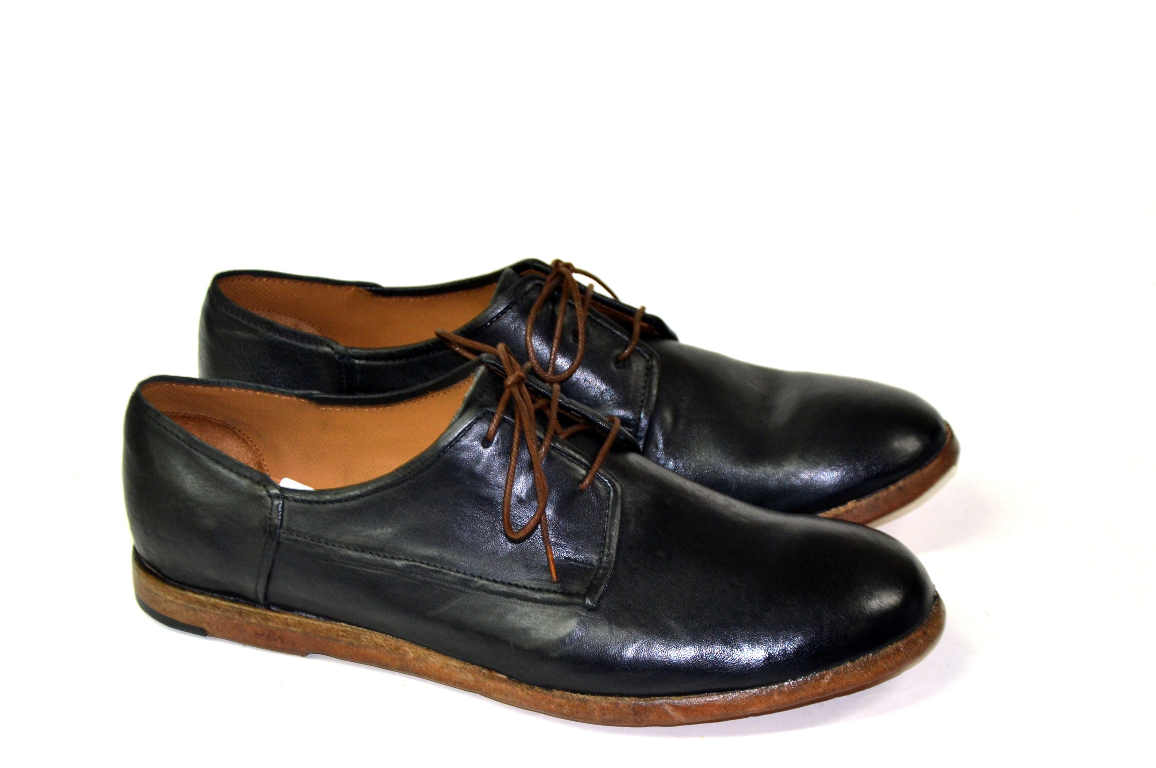LETZTES PAAR 42-45-46//BOYD SCHNÜRSCHUHE MITTELGANZ NATUR WEICHES LEDER SCHWARZ