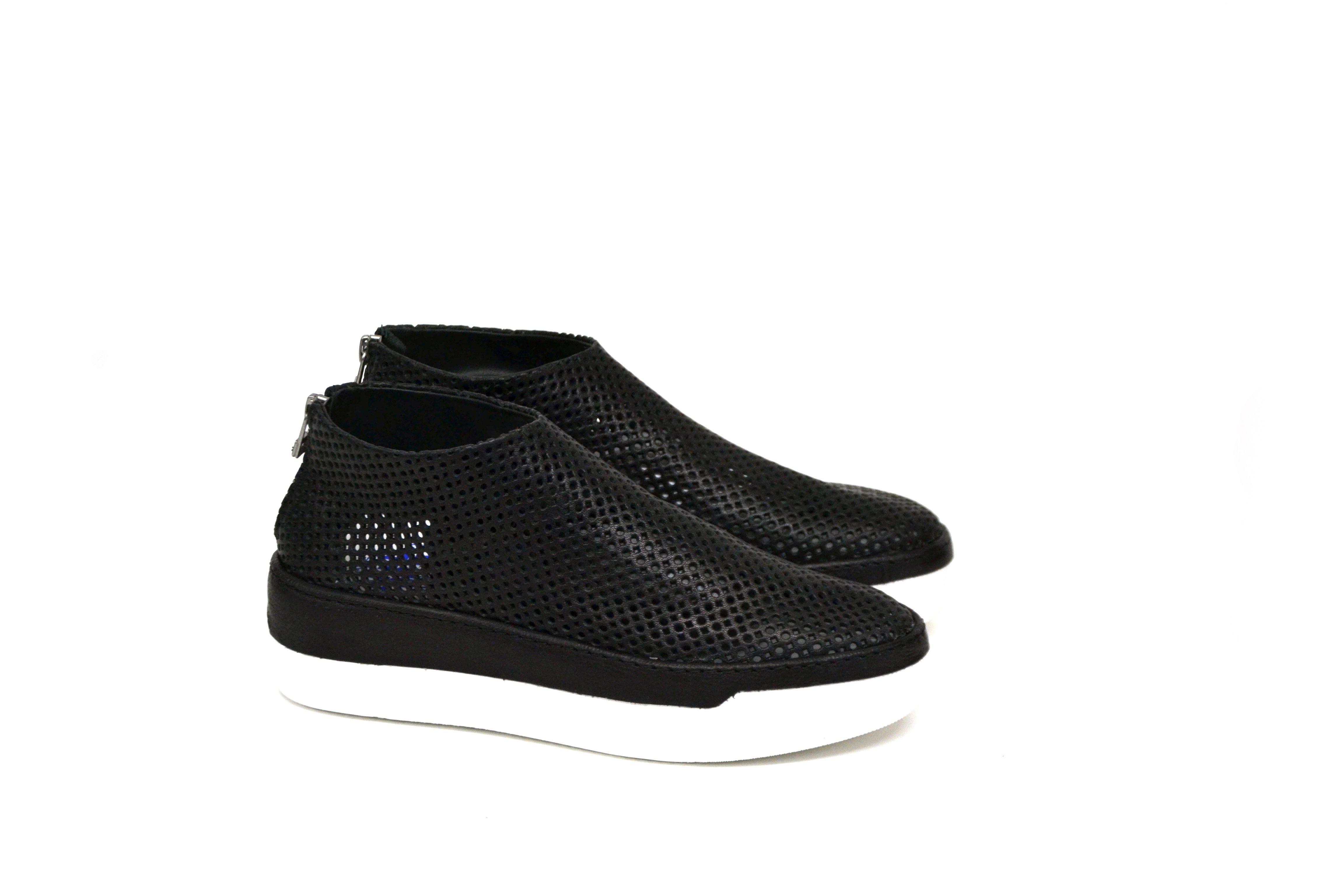 LETZTE PAARE 36/37/38/40 - JODIE BACK ZIP SCHUHE WEICHES PERFORIERTES LEDER SCHWARZ