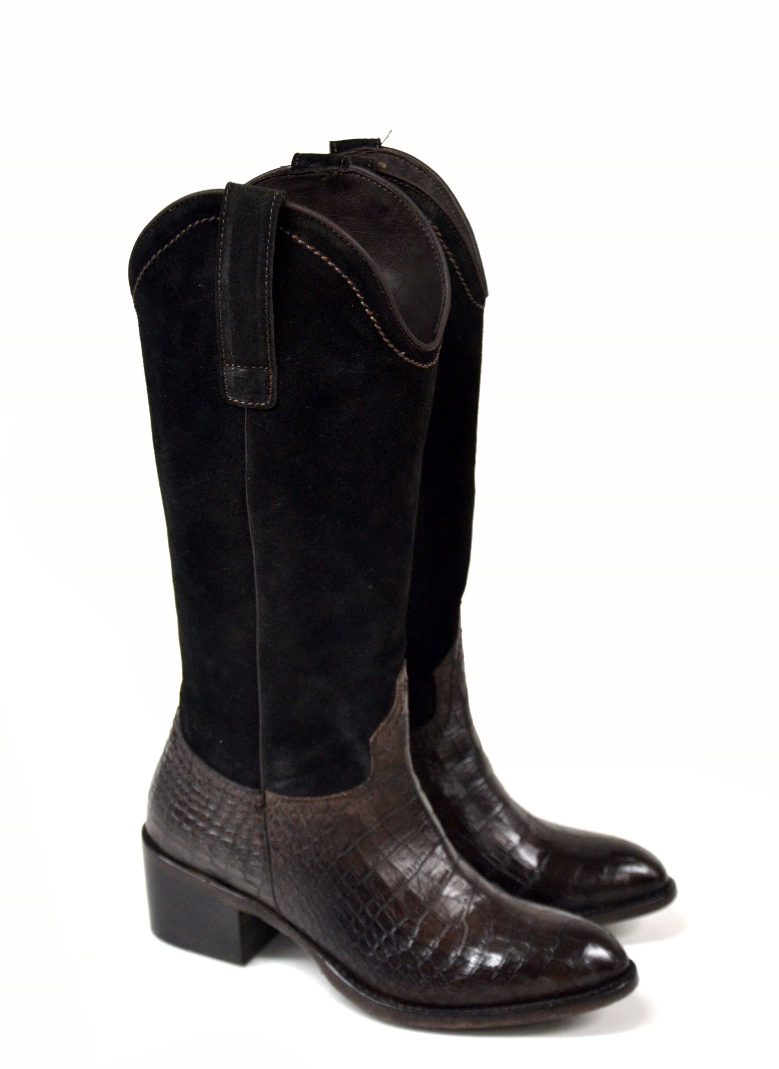 MEG TEXAN HIGH CROCO-SUEDE BOOTS