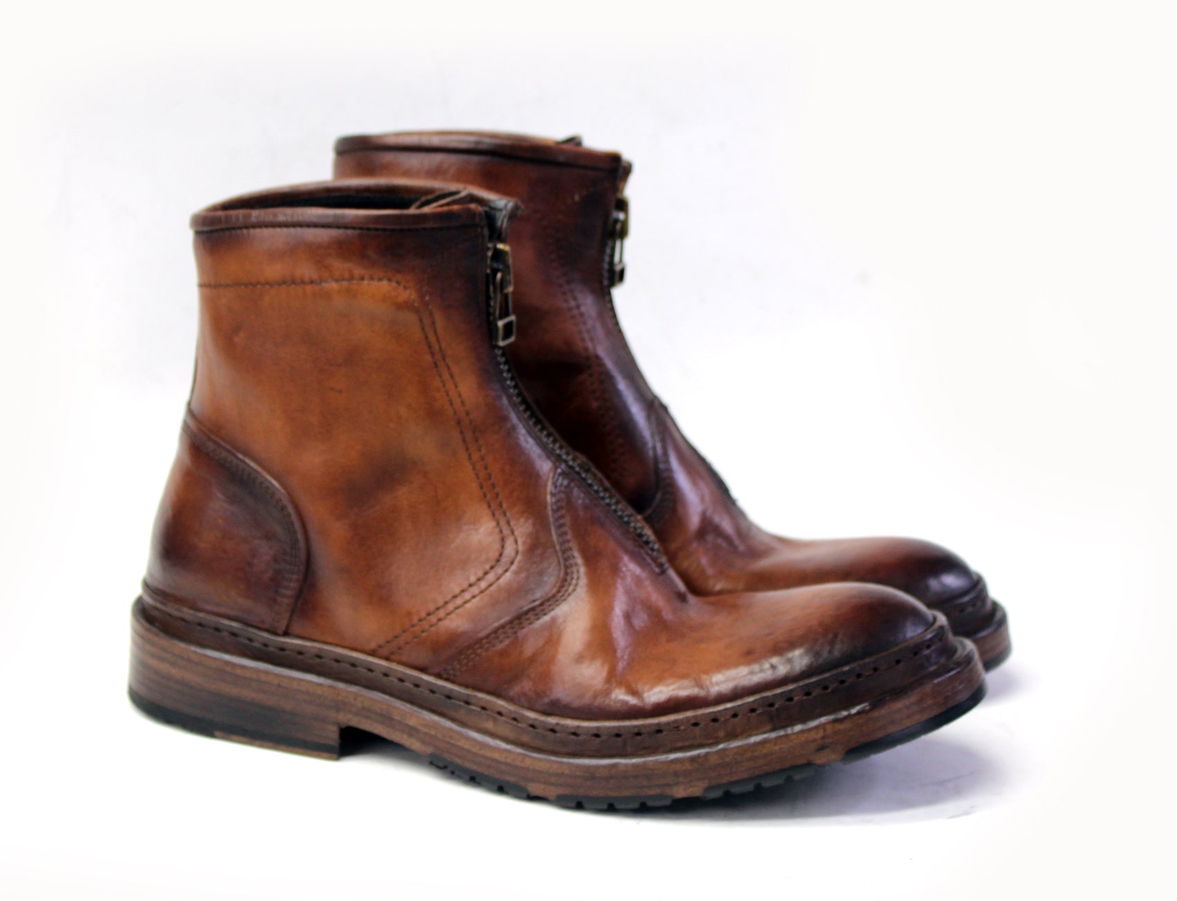 Jason Cognac Front Zip Boots