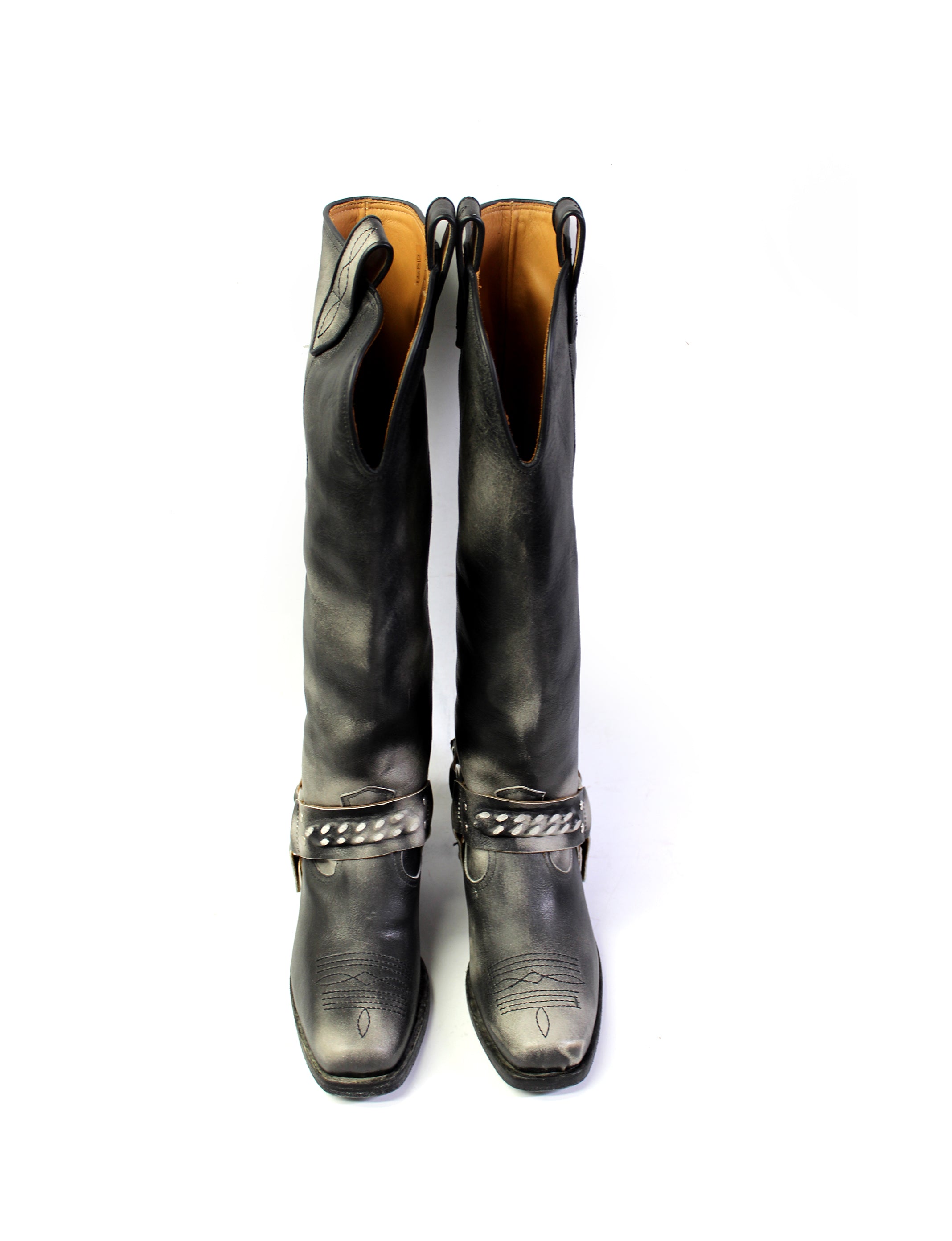 RODEVA SQUARE TOE COWBOY BOOTS WASHED BLACK