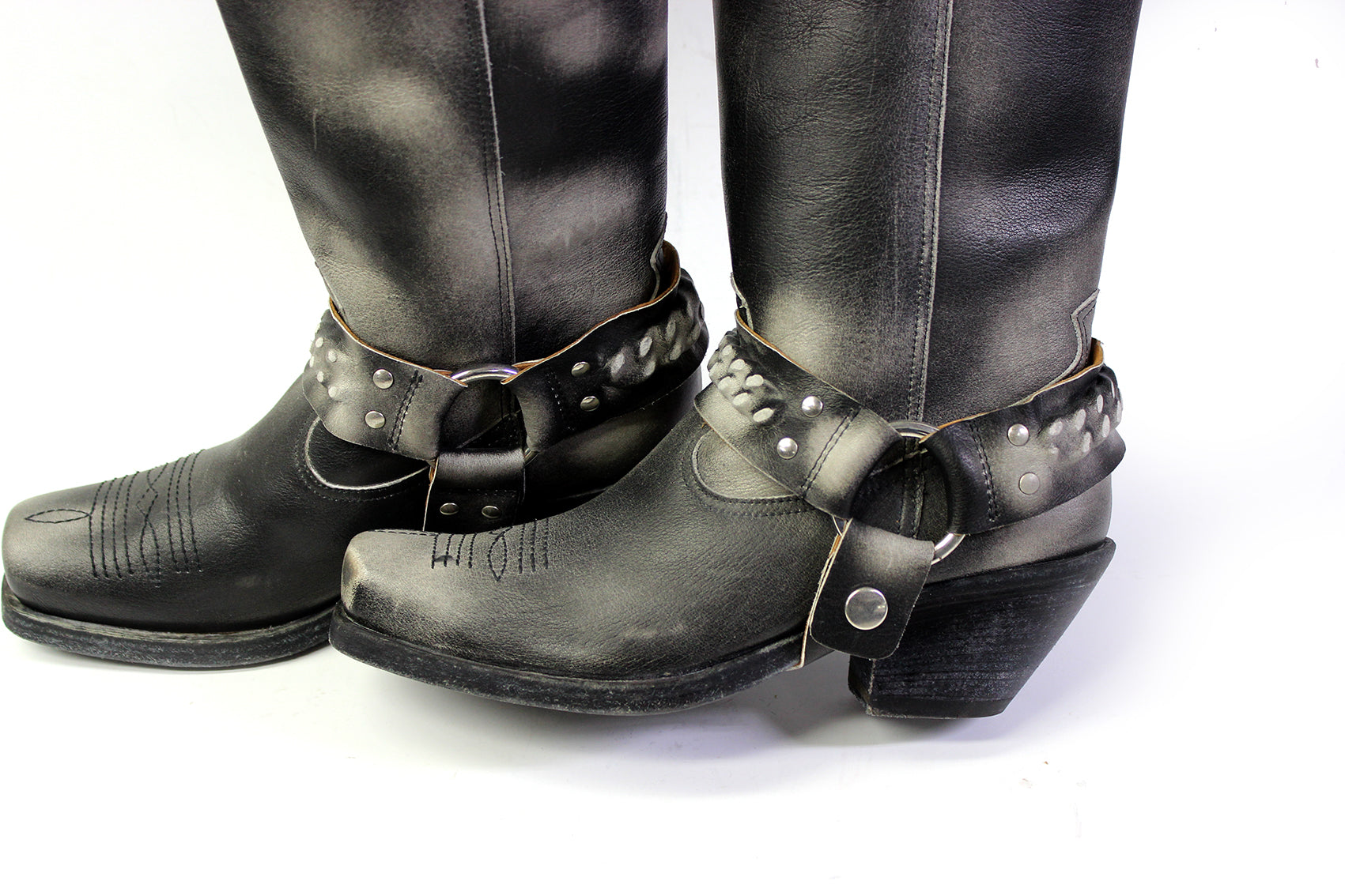 RODEVA SQUARE TOE COWBOY BOOTS WASHED BLACK