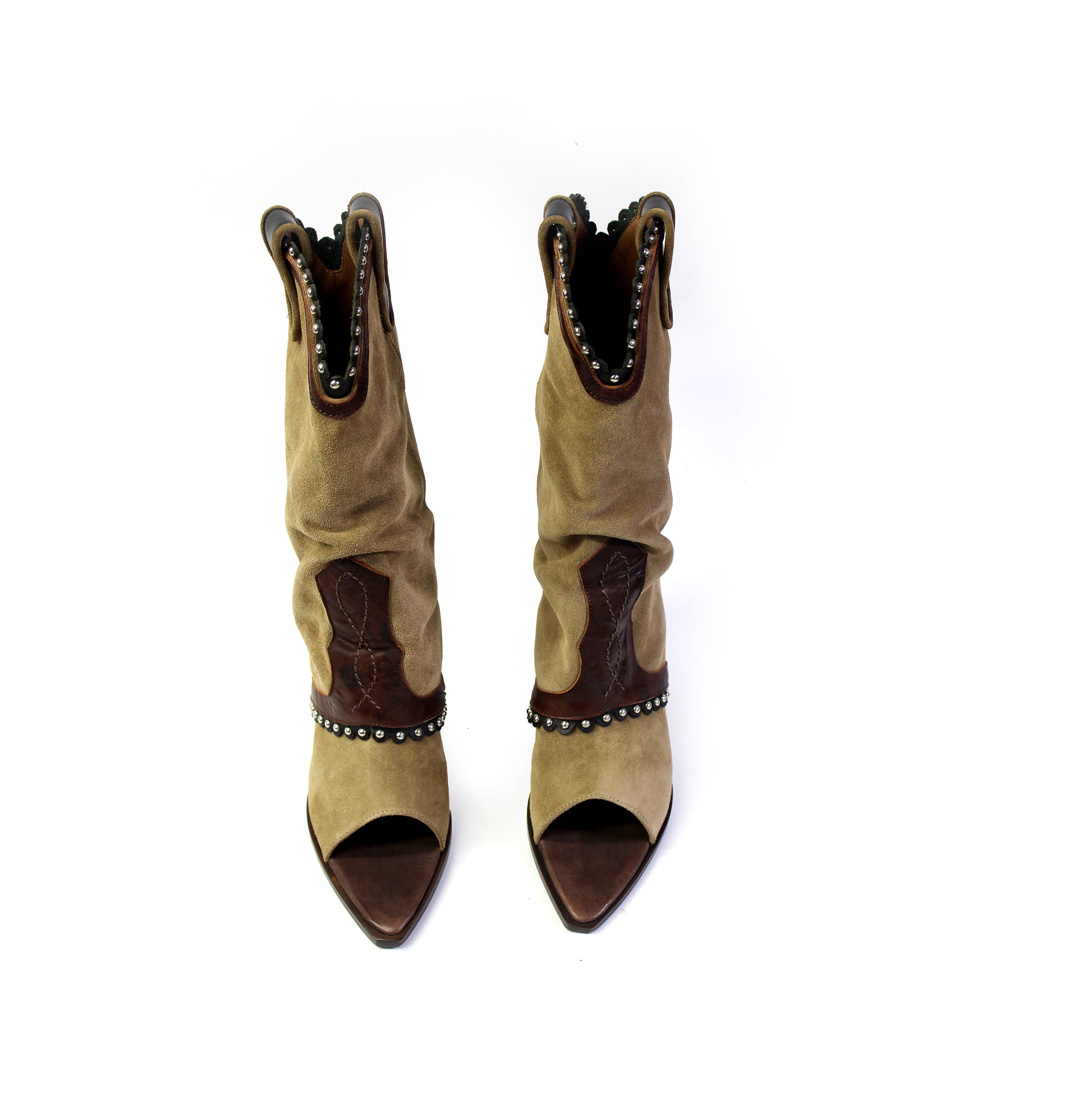 DAKOTA OPEN TOE SUEDE COWBOY BOOTS