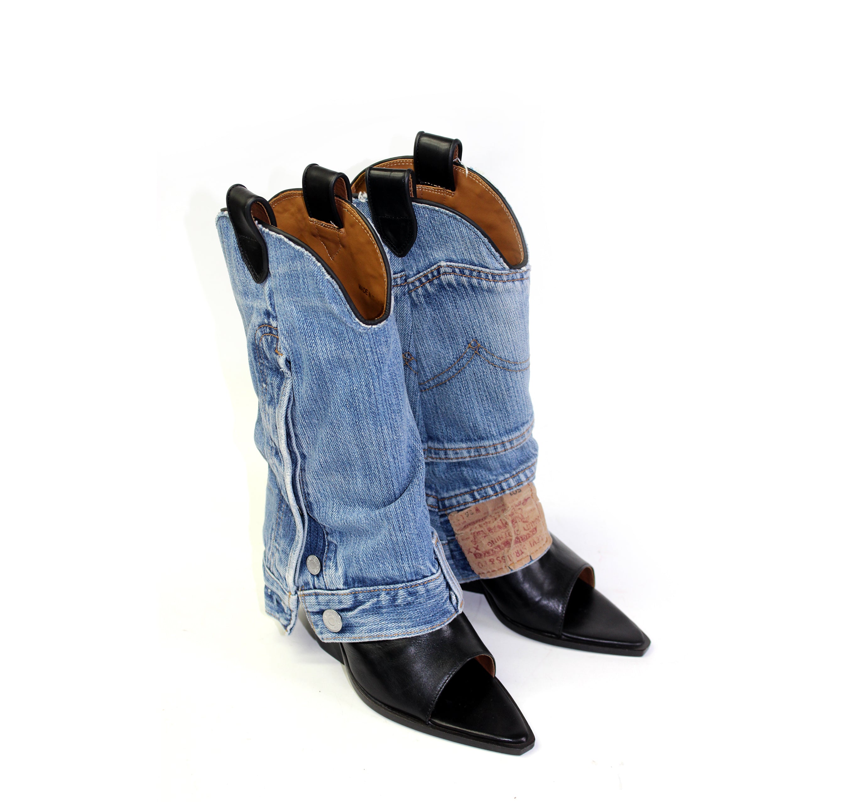 DAKOTA OPEN TOE DENIM COWBOY BOOTS
