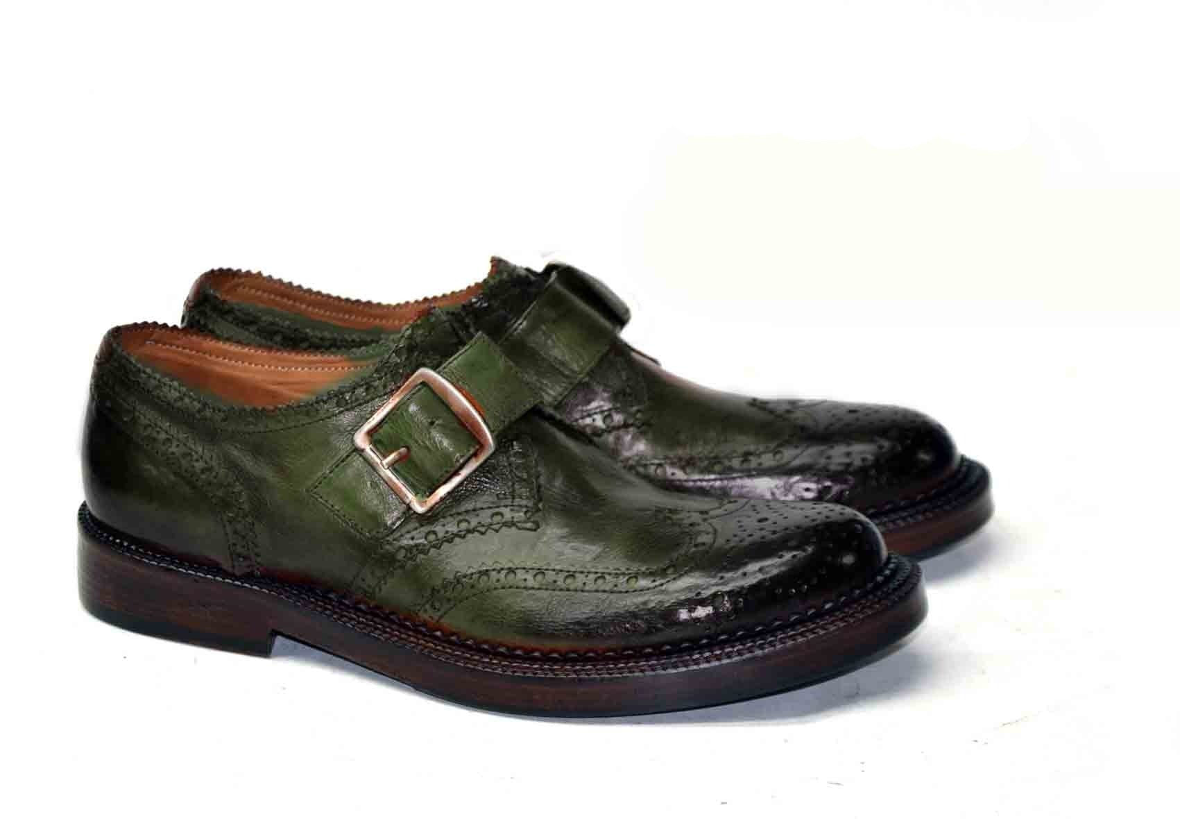 LAST PAIRS 41/42/43-KEVIN BUCKLED SHOES IN GREEN OR BROWN