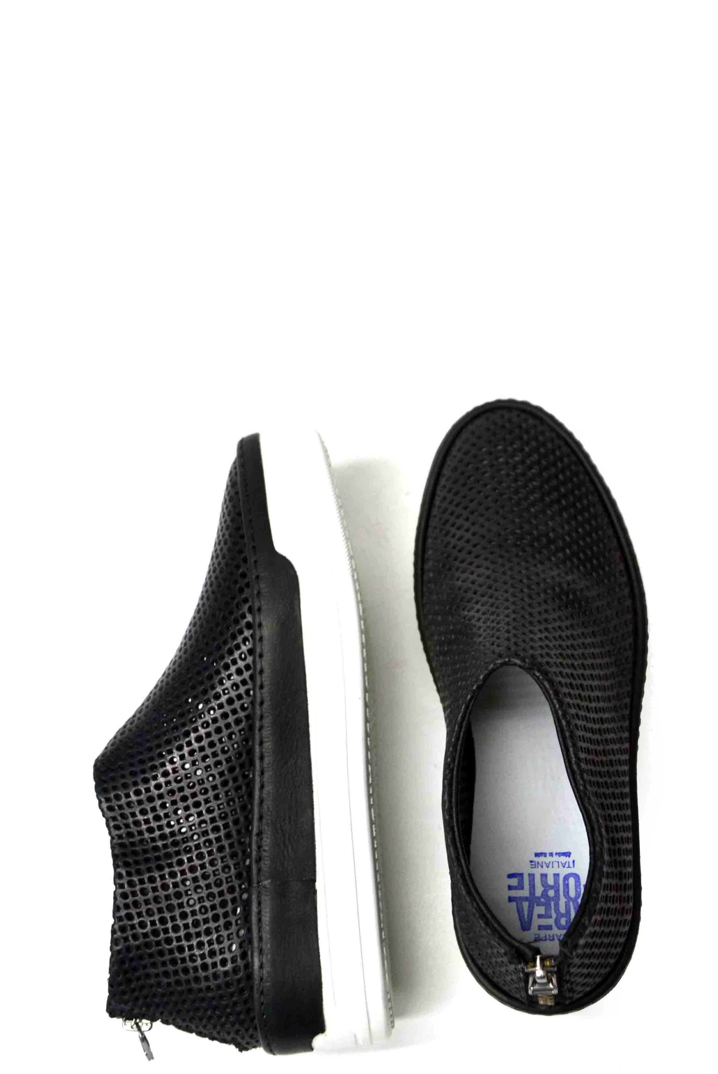 Jodie Back zip Shoes soft perforated leather black