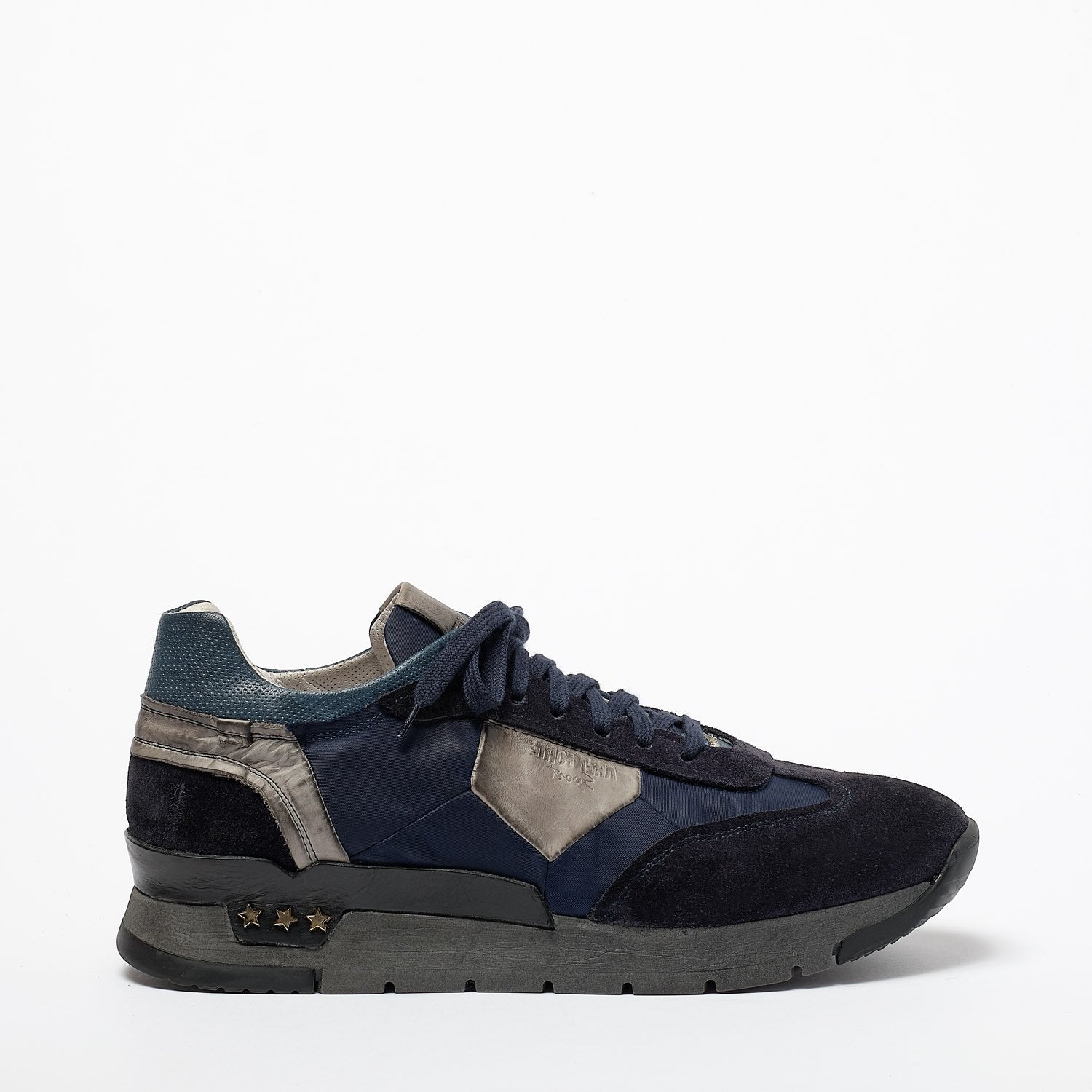 Mundialito Schnürschuhe Wildleder und Nylon mit Vacchetta-Ledereinsatz blau