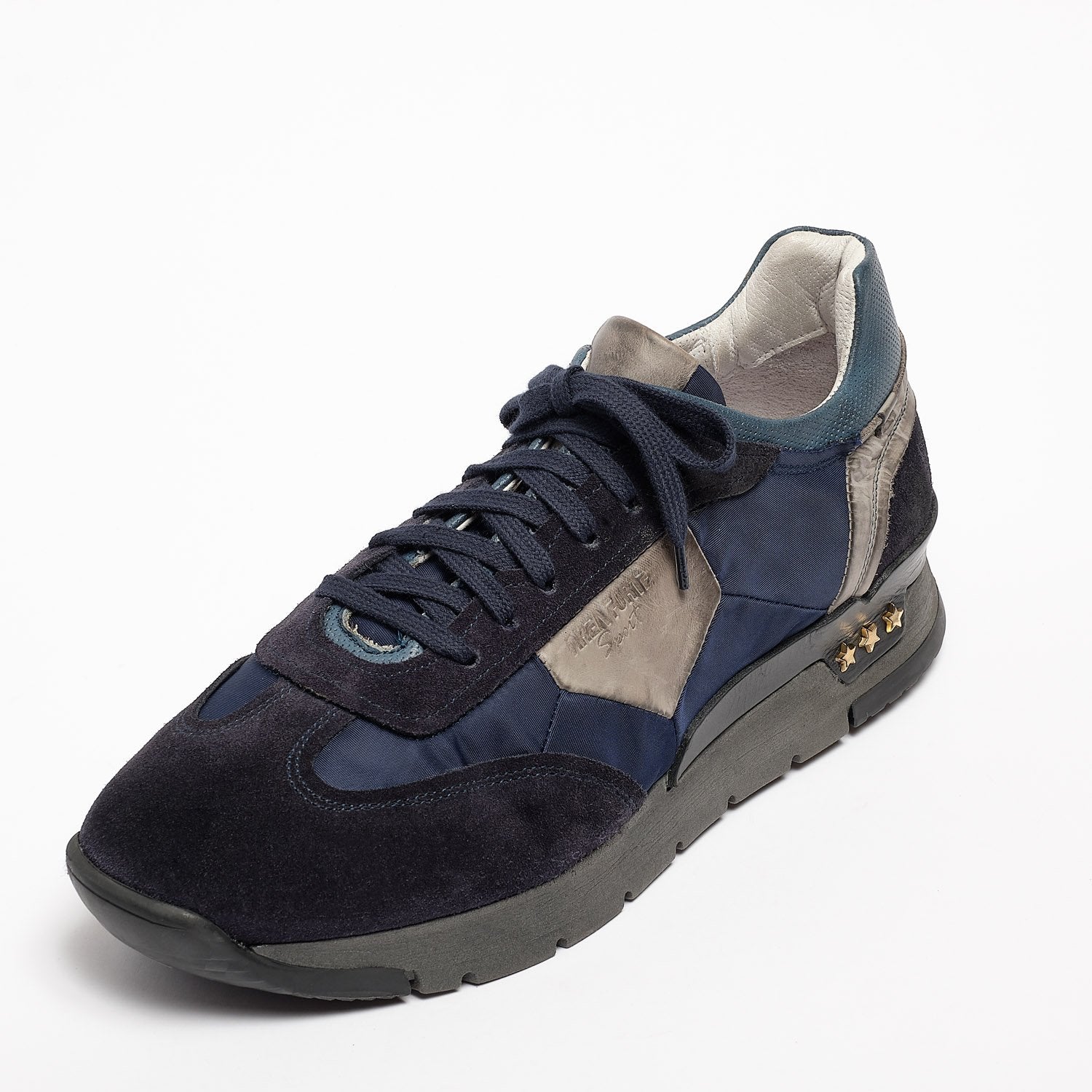 Mundialito Schnürschuhe Wildleder und Nylon mit Vacchetta-Ledereinsatz blau