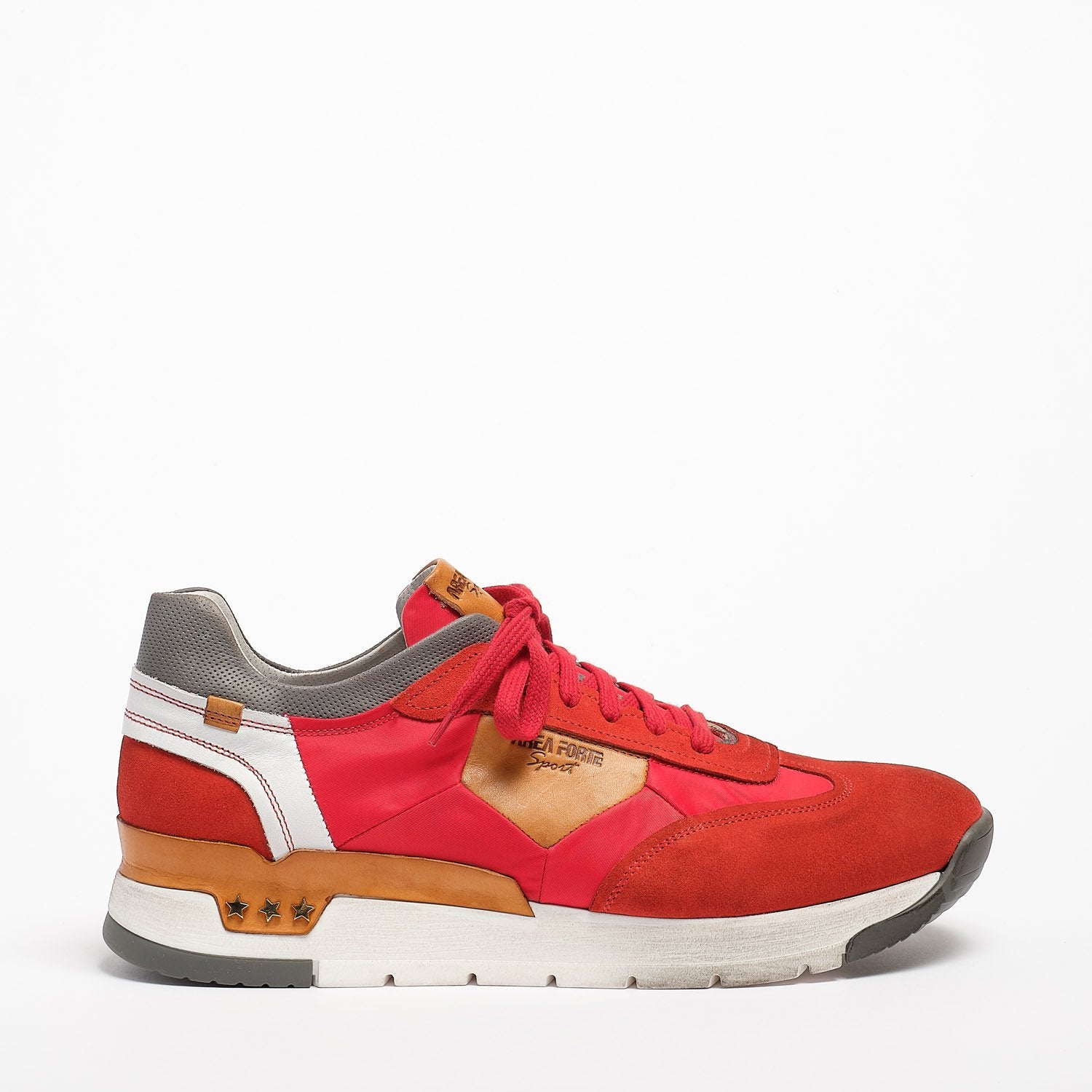 Mundialito Schnürschuhe Wildleder und Nylon mit Vacchetta-Ledereinsatz rot
