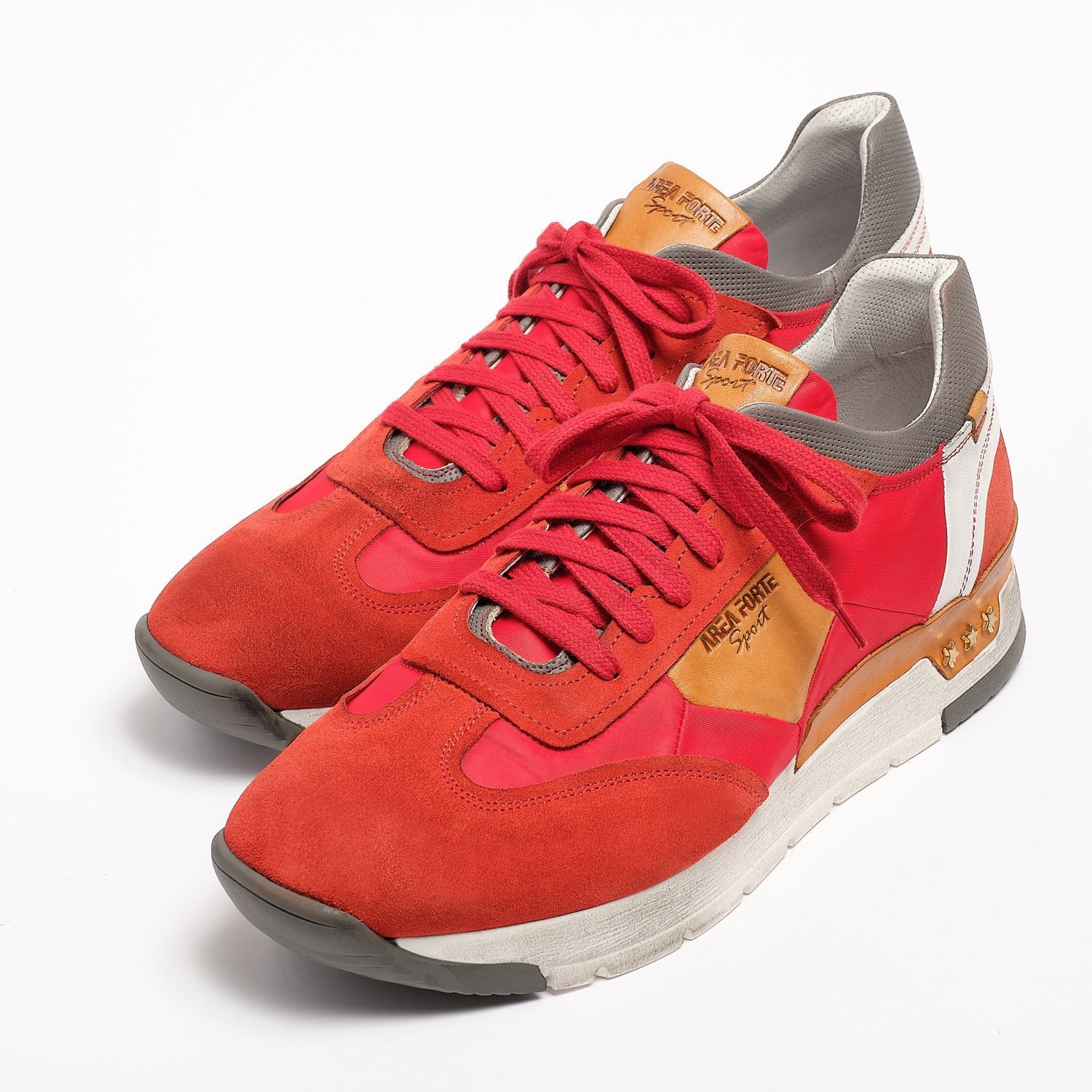 Mundialito Schnürschuhe Wildleder und Nylon mit Vacchetta-Ledereinsatz rot