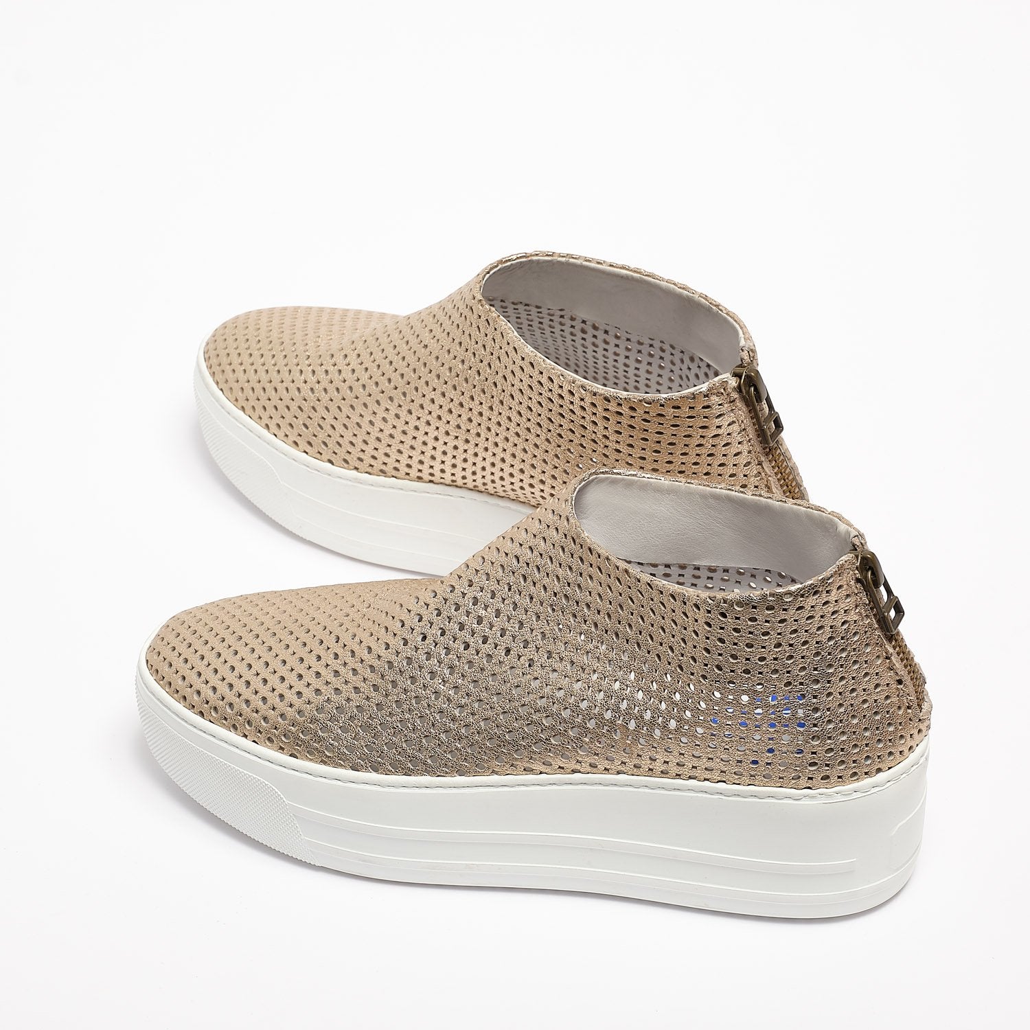 Jodie Back zip Shoes soft perforated leather platino