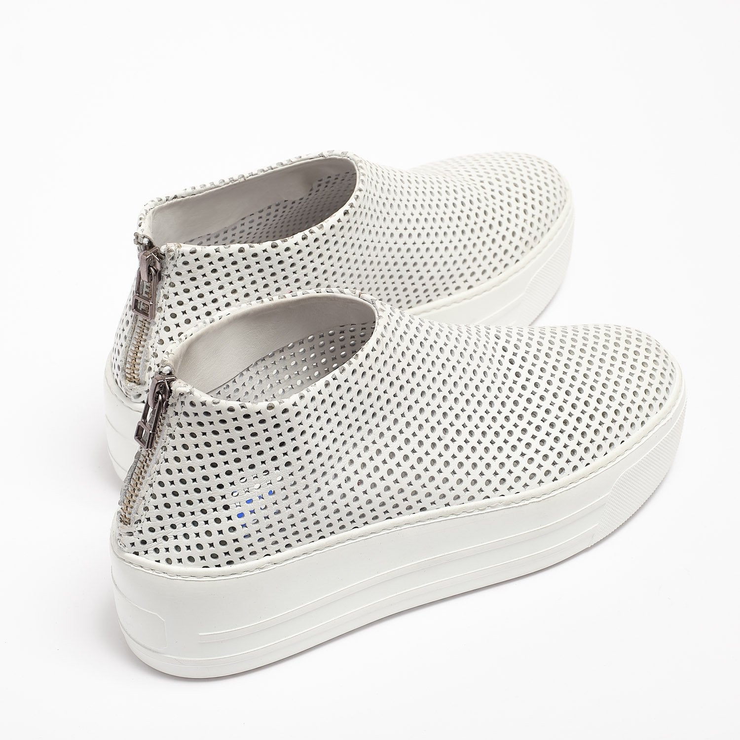 Jodie Back zip Shoes soft perforated leather white