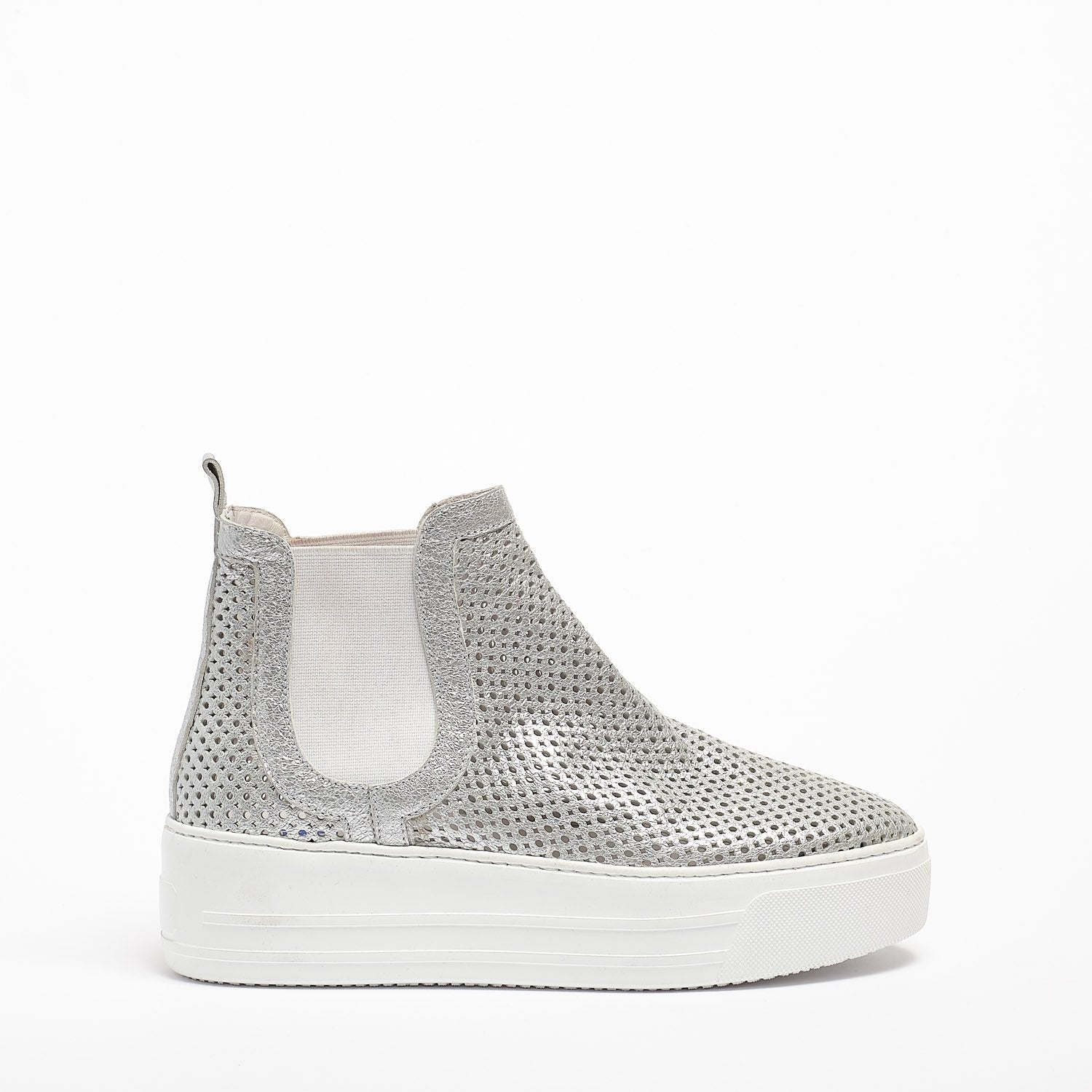 Mizu Elastic Mid Schuhe weiches perforiertes Leder silber