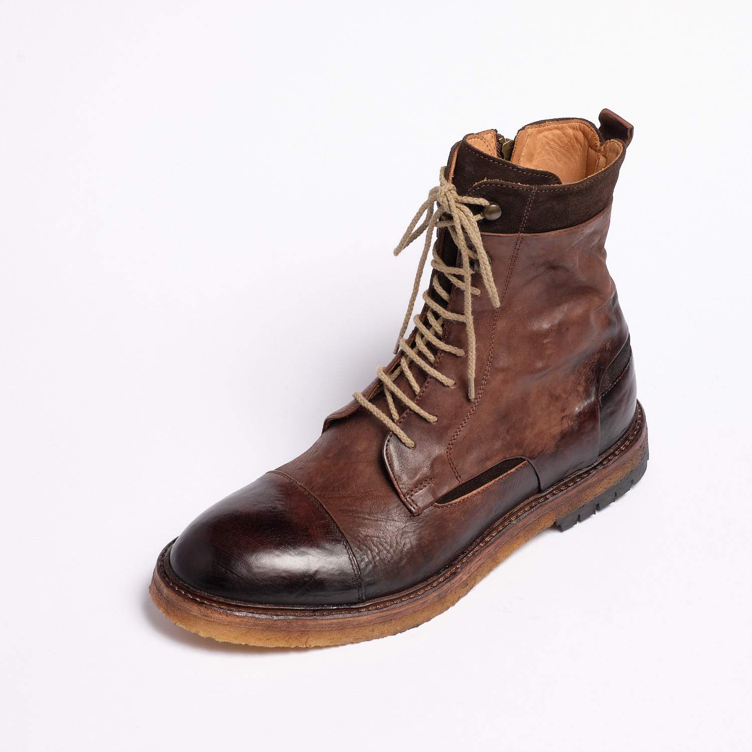 Lipp Laced Mid Boot Natural Vacchetta leather dark brown