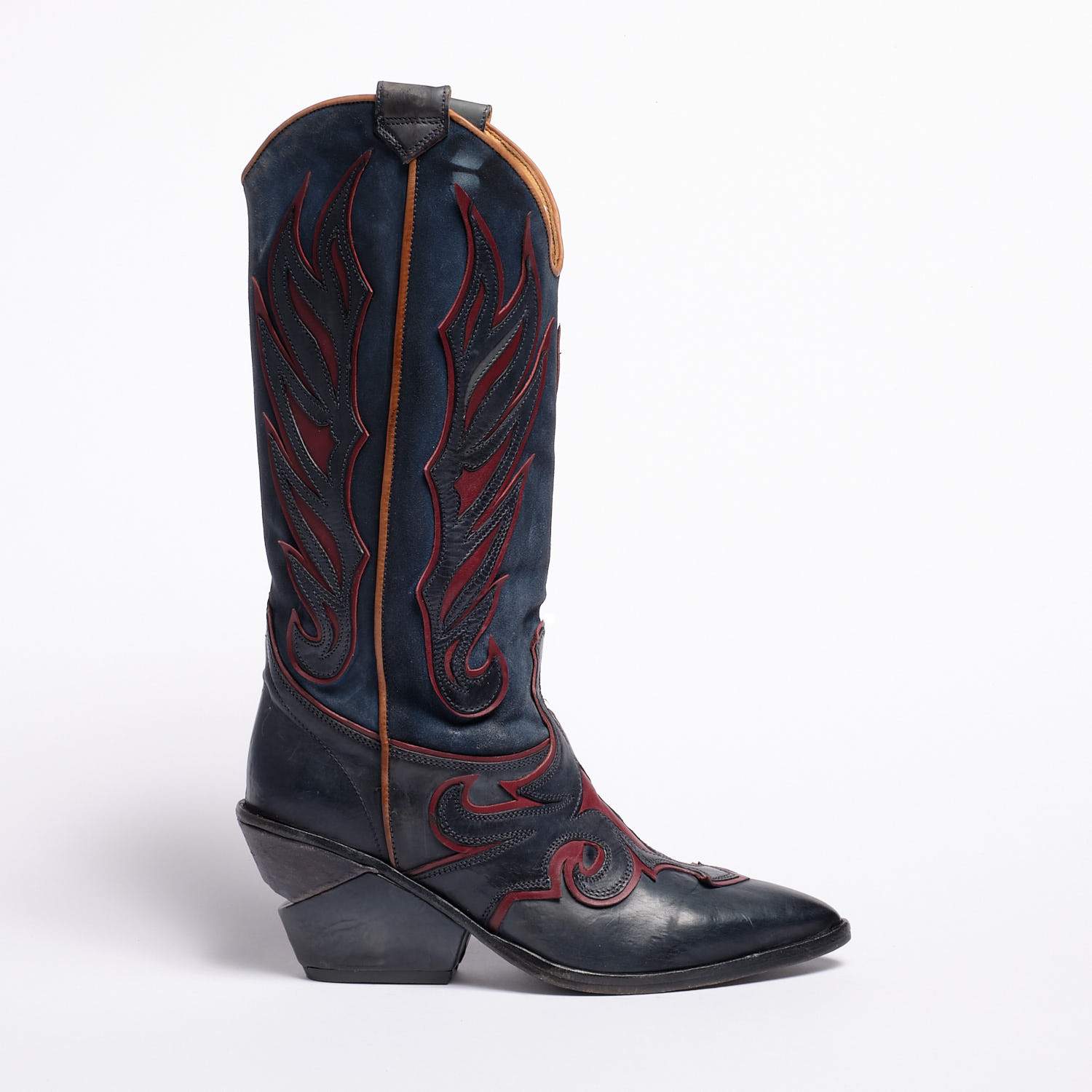 Karen Texan High Boot weiches Kalbsleder Blau-Bordeaux