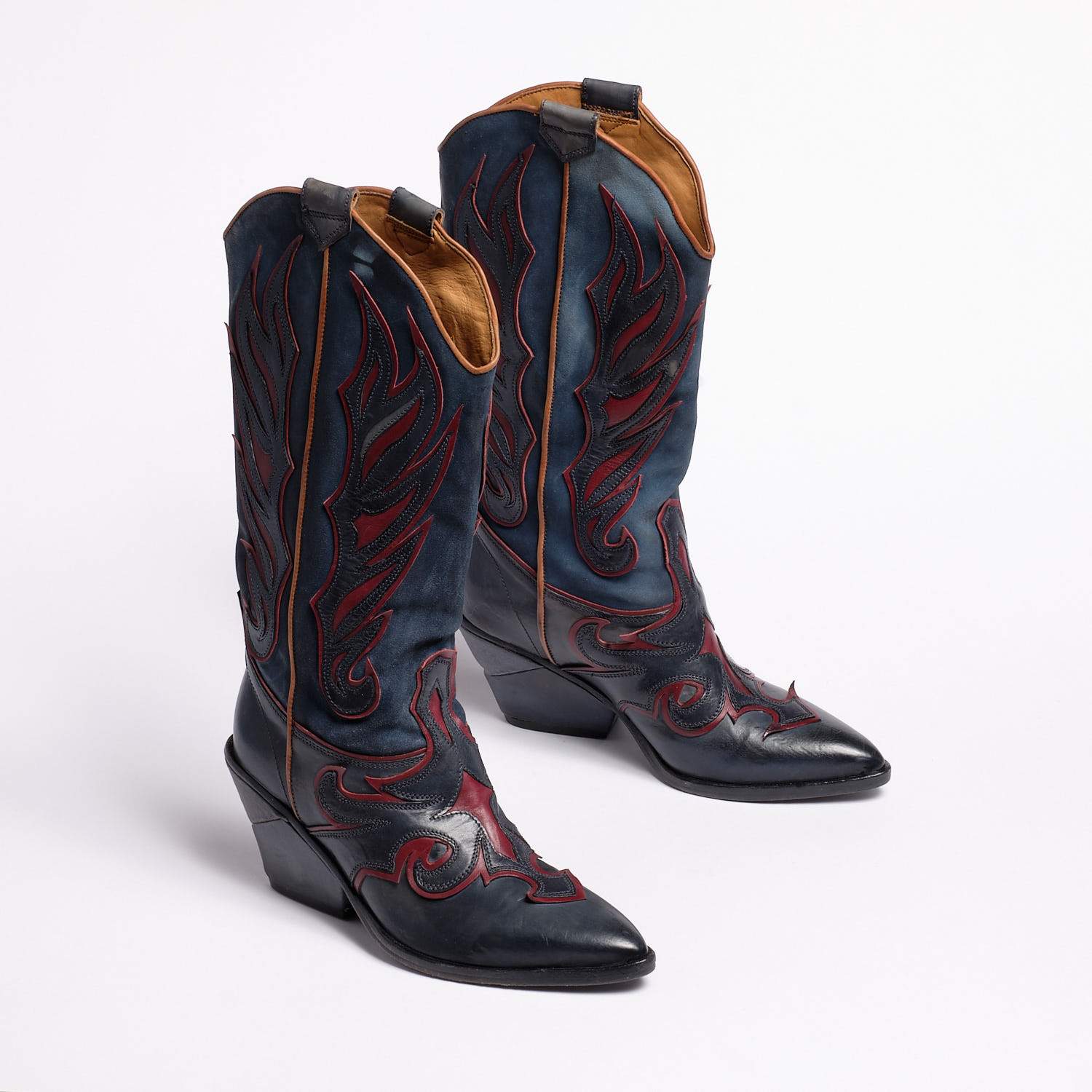 Karen Texan High Boot weiches Kalbsleder Blau-Bordeaux