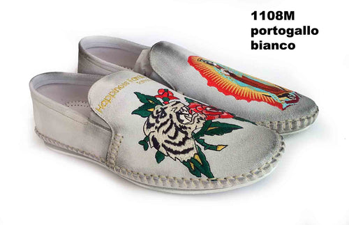 LAST PAIR 40- WHITE ASYMMETRIC TATTOO LOAFERS