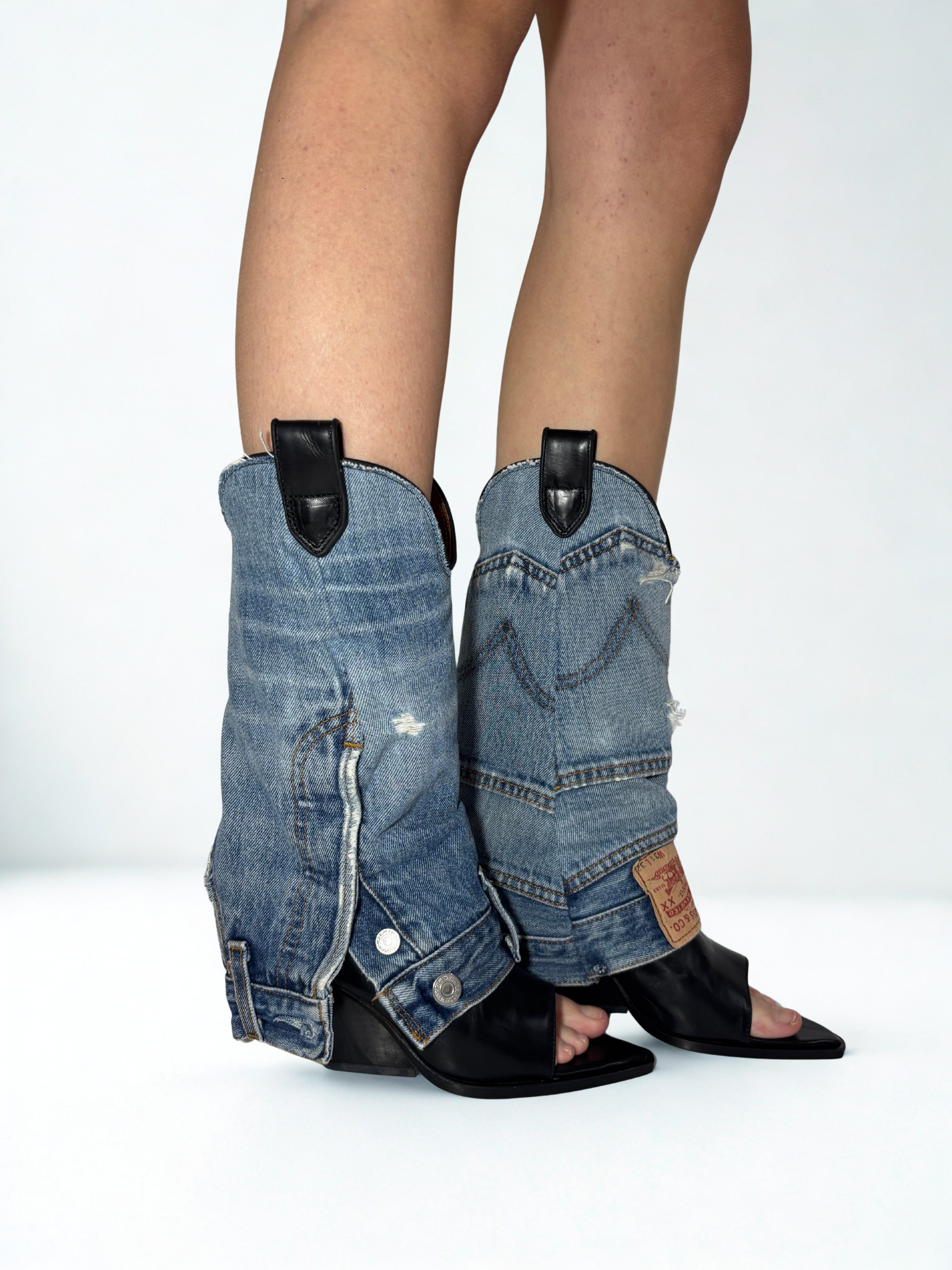 DAKOTA OPEN TOE DENIM COWBOY BOOTS