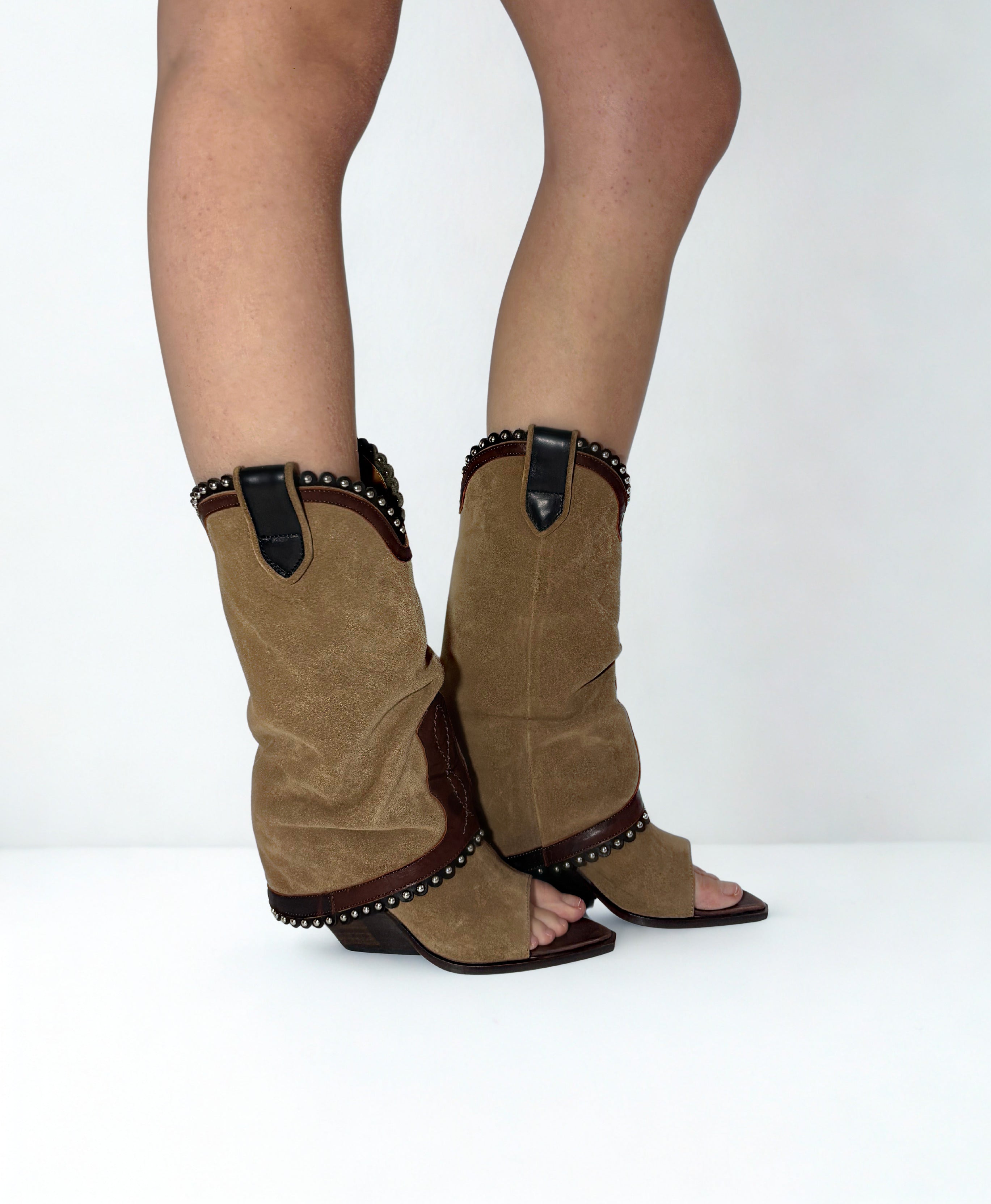 DAKOTA OPEN TOE SUEDE COWBOY BOOTS