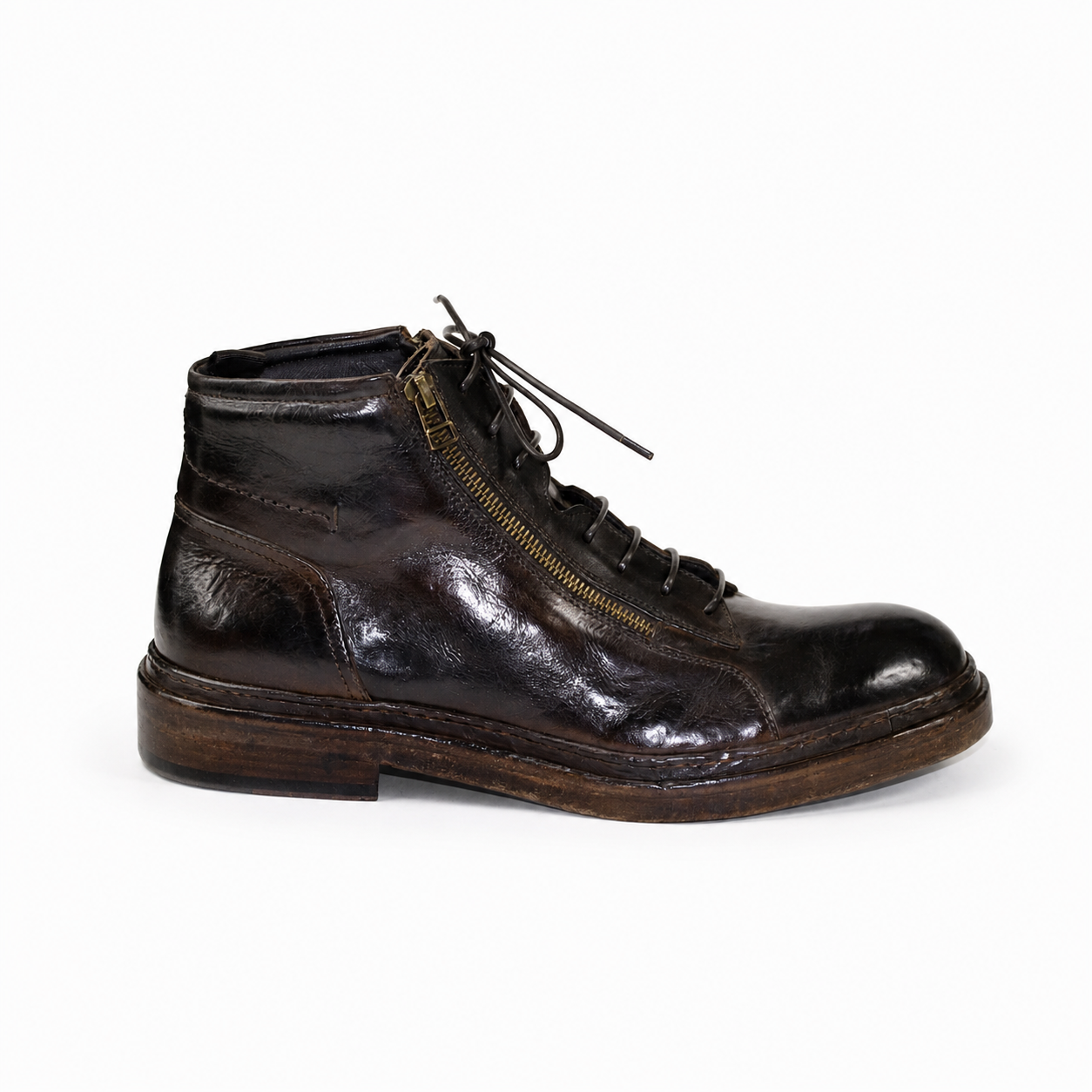 SAM DARK BROWN DOUBLE ZIP BOOTS
