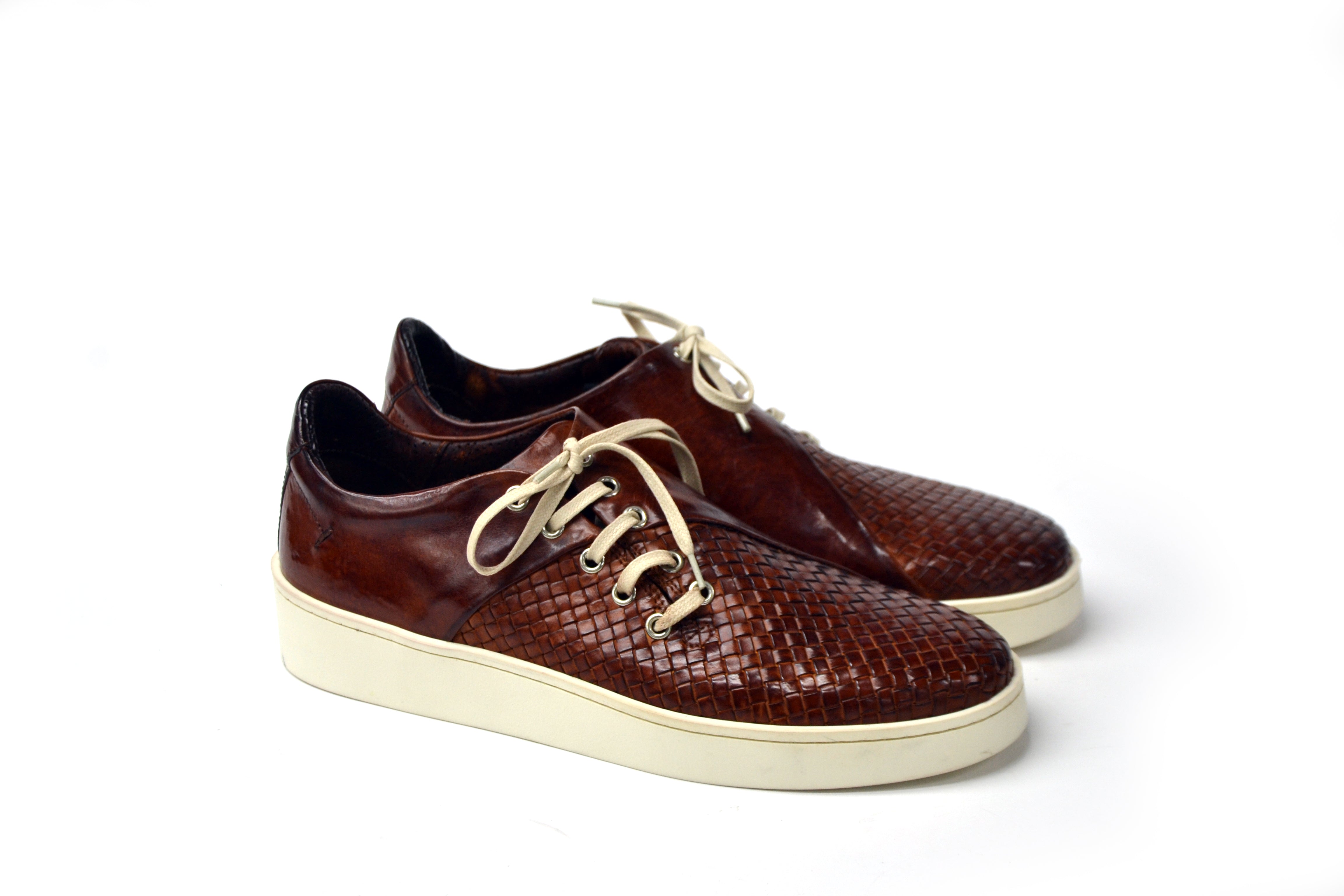 LAST PAIR 42- COGNAC WOVEN SNEAKERS