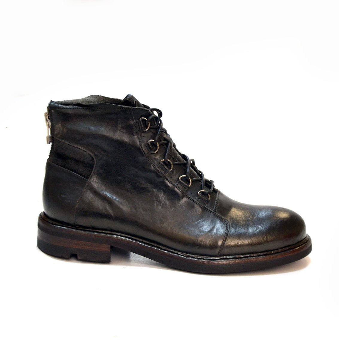 Jimmy Laced Mid Boot Natürliches Vacchetta-Leder schwarz