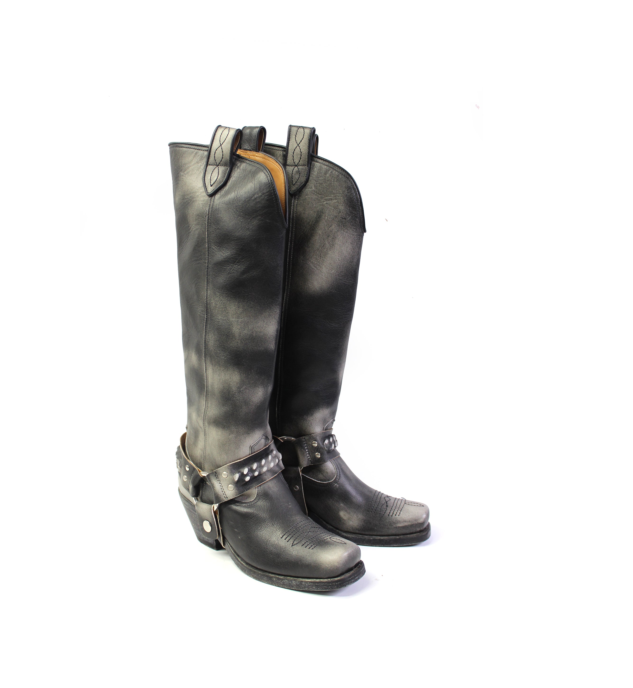 RODEVA SQUARE TOE COWBOY BOOTS WASHED BLACK