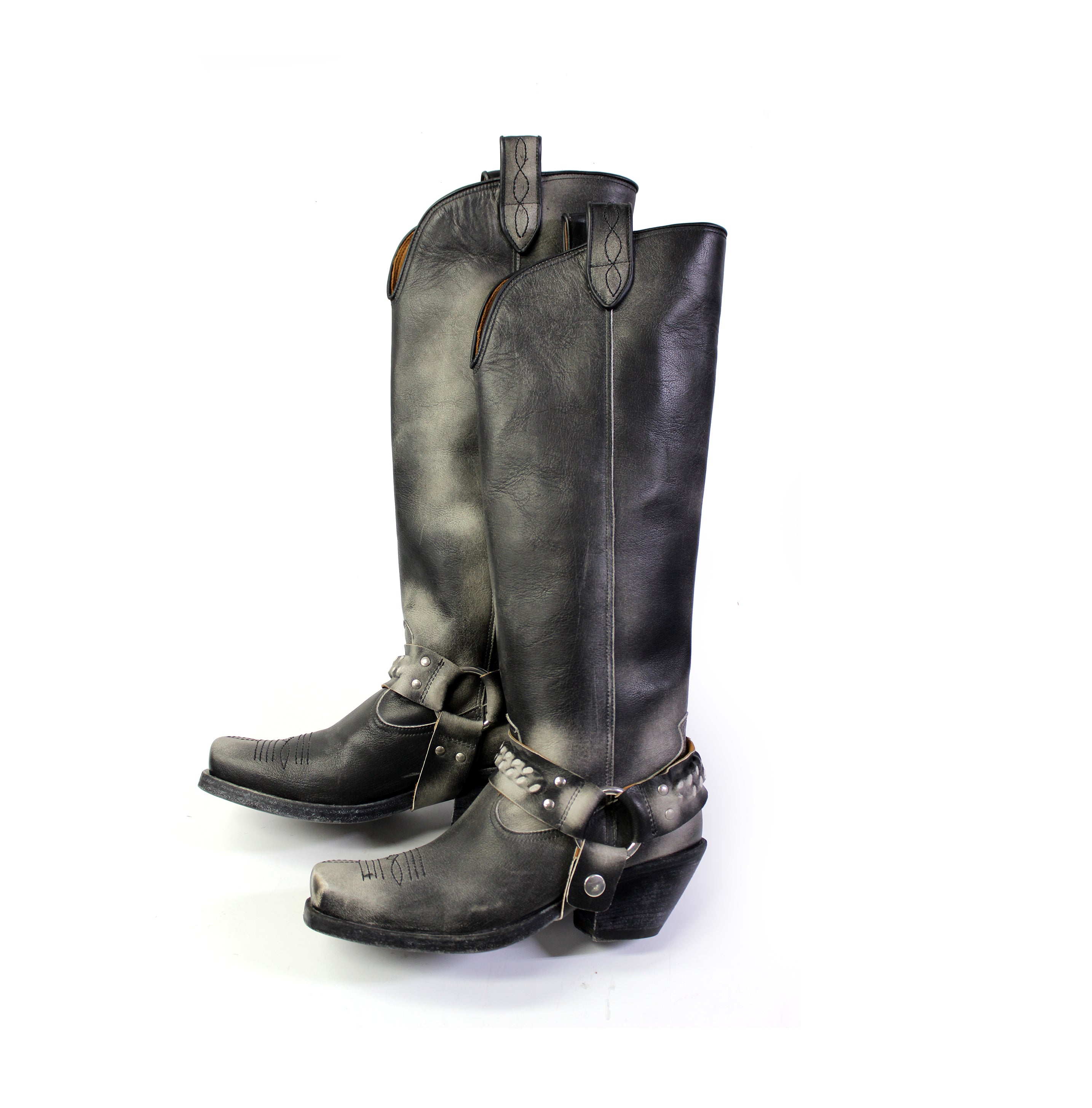 RODEVA SQUARE TOE COWBOY BOOTS WASHED BLACK