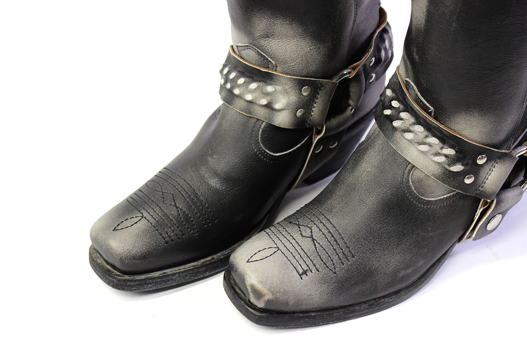 RODEVA SQUARE TOE COWBOY BOOTS WASHED BLACK