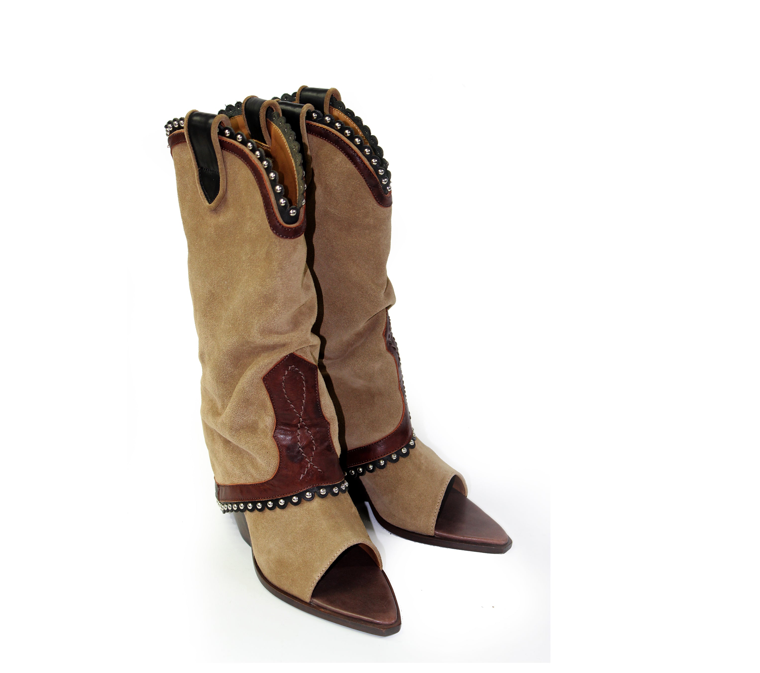 DAKOTA OPEN TOE SUEDE COWBOY BOOTS