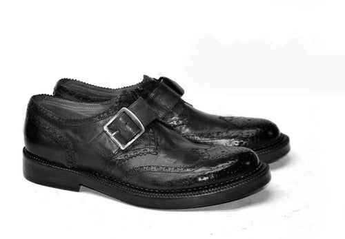 LAST PAIR 42-43/ KEVIN BUCKLED SHOES IN BLACK