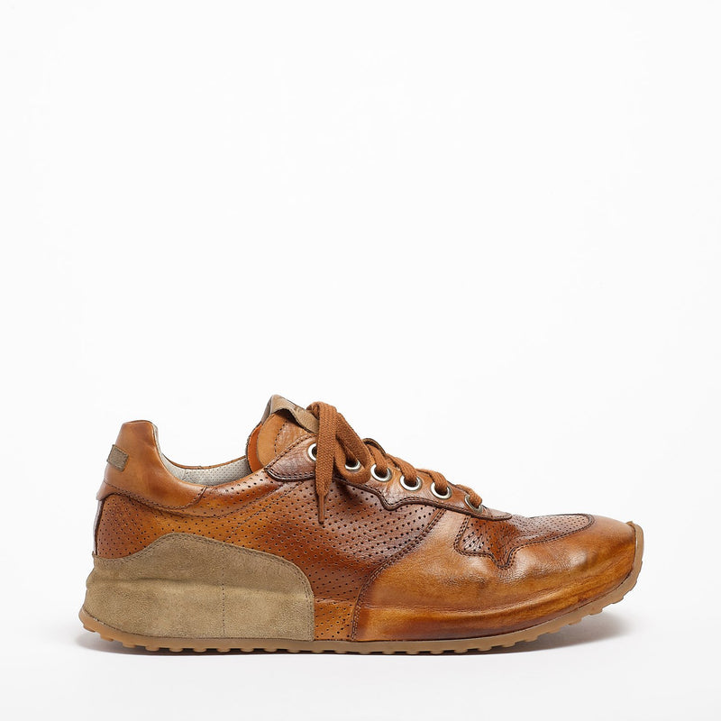Mr.T Laced Shoes soft natural leather with suede insert cuoio