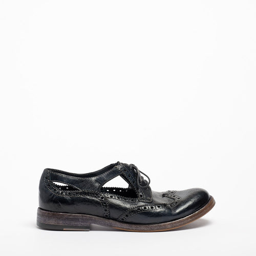 Madeline Laced side open Shoes natural vacchetta leather dark navy