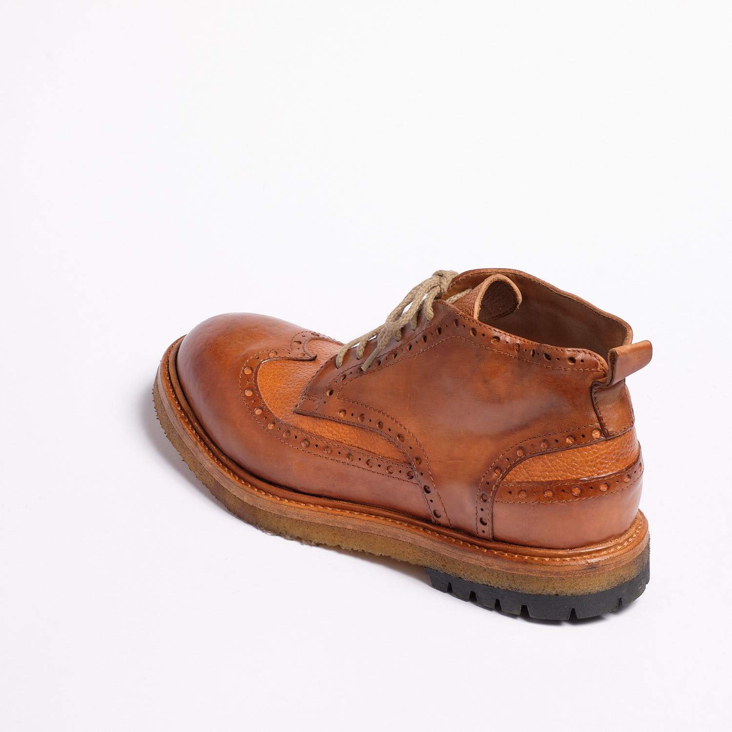 Ian Laced Mid Shoes Natural Vacchetta leather cuoio